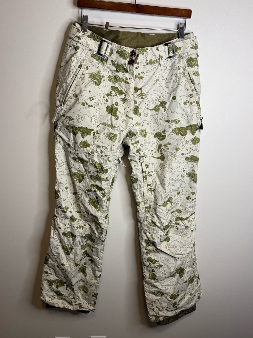 Rossignol Olive & White Camouflage Cargo snow ski Pants snowboard size large